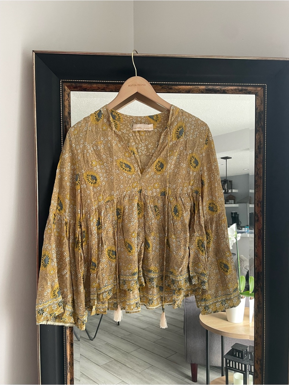 Natalie Martin Mustard Floral V-Neck Peasant Blouse - Picture 2 of 8